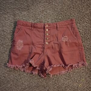 NOBO High Waist Distressed Salmon Shorts